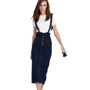 Adjustable Strap Pencil Bodycon Midi Suspender Denim Skirt